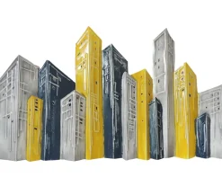 Décorations Murales| Décoration murale métal buildings gris et jaunes