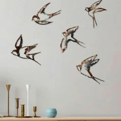 Décorations Murales| Décoration murale oiseaux en métal mordoré (lot de 5)