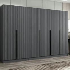 Armoires En Bois|Meubles De Chambre·Dressings|BYRON Dressing 6 portes grises rainurées 3 penderies