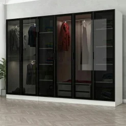 Armoires En Bois|Meubles De Chambre·Dressings|BYRON Dressing 6 portes verre, 2 tiroirs & cadre blanc