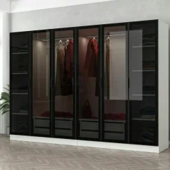 Armoires En Bois|Meubles De Chambre·Dressings|BYRON Dressing 6 portes verre, 2 tiroirs & cadre blanc