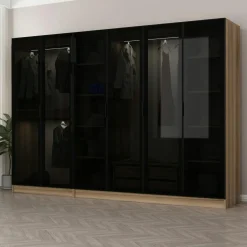 Armoires En Bois|Meubles De Chambre·Dressings|BYRON Dressing 6 portes verre, 2 tiroirs & cadre blanc