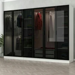 Armoires En Bois|Meubles De Chambre·Dressings|BYRON Dressing 6 portes verre, 2 tiroirs & cadre blanc