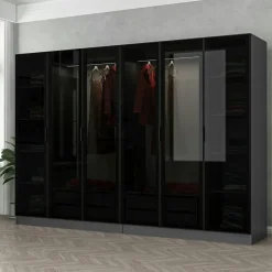 Armoires En Bois|Meubles De Chambre·Dressings|BYRON Dressing design 3 penderies, verre & cadre anthracite