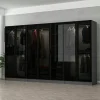 Armoires En Bois|Meubles De Chambre·Dressings|BYRON Dressing XXL 5 penderies, anthracite et verre noir