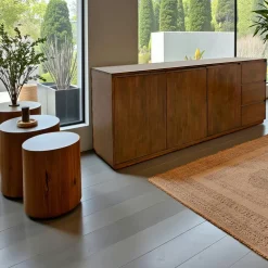 Buffets Contemporains|Buffets Contemporains|Baltic Enfilade / Buffet long Hévéa 3 portes, 3 tiroirs 220x50x90cm