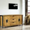 Buffets Industriels|Buffets Industriels|Canada Enfilade en teck naturel 4 portes 3 tiroirs 186x88x45cm