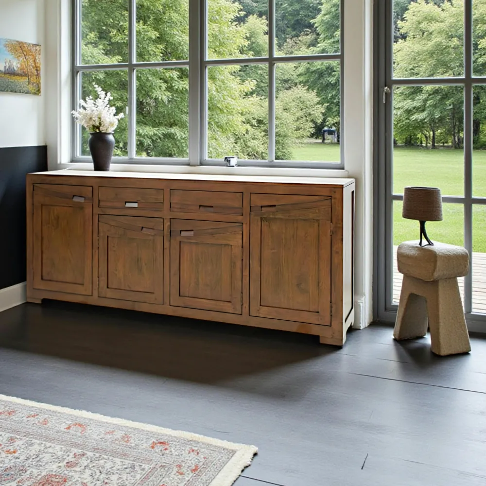 Buffets En Bois|Buffets En Bois|Niagara Enfilade Hévéa 4 portes, 2 tiroirs 200x45x85cm