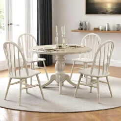 Tables À Manger Rondes|Tables À Manger En Bois|TENA Ensemble salle à manger blanc - scandinave (5 pièces)