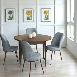 Tables À Manger Rondes|Tables À Manger En Bois|AROLA Ensemble table ronde Ø90 cm + 4 chaises gris clair à motifs