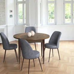 Tables À Manger Rondes|Tables À Manger En Bois|AROLA Ensemble table ronde Ø90 cm + 4 chaises grises à motifs