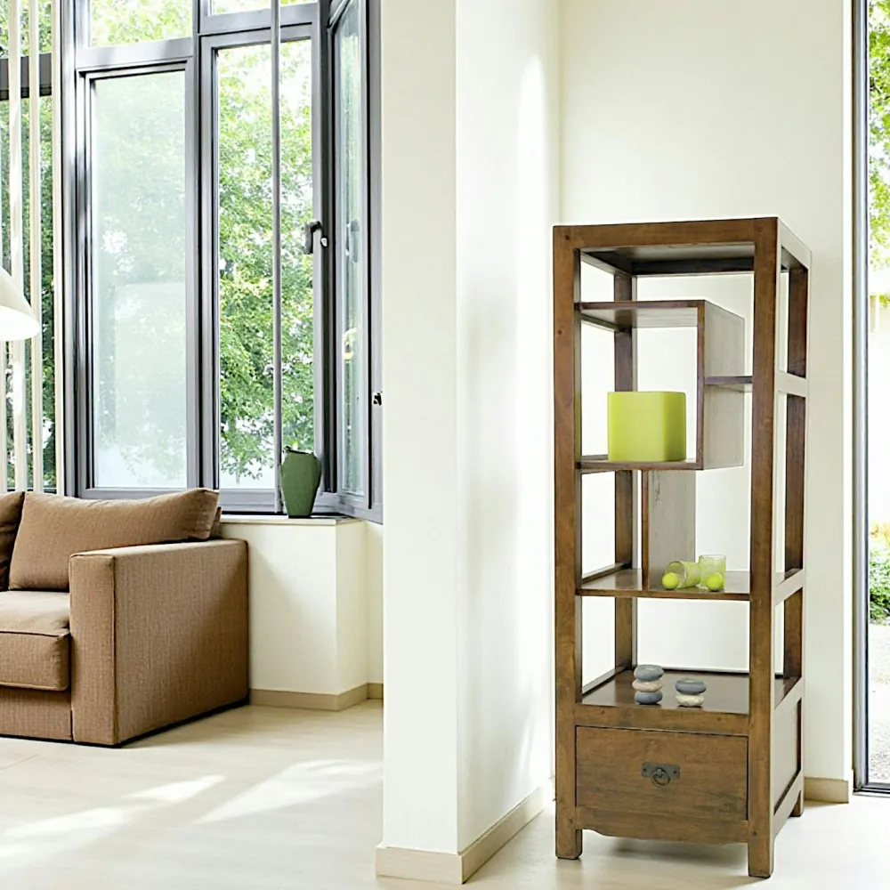 Meubles De Salon·Colonnes De Rangement|Meubles De Rangement·Colonnes De Rangement|Tessa Etagère colonne 2 portes 1 tiroir hévéa H190cm