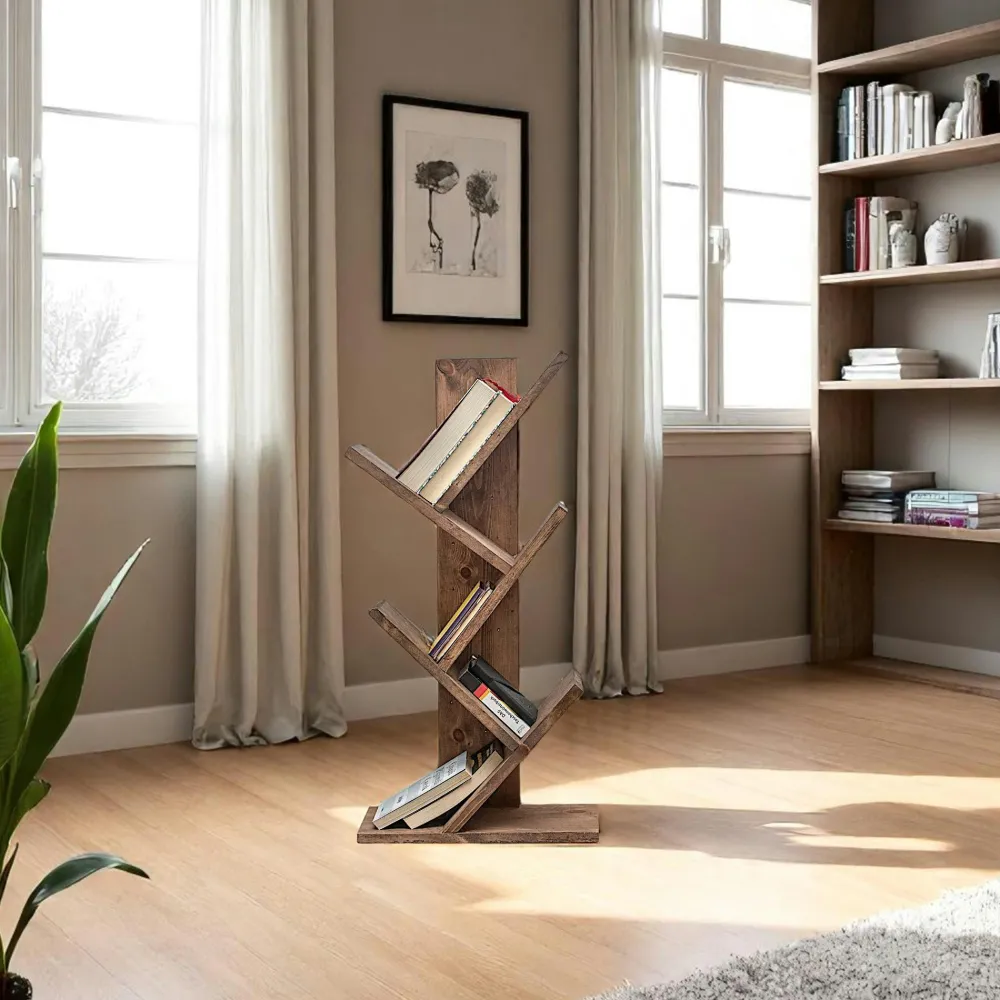 Meubles De Rangement·Petits Meubles De Rangement|LINARES Etagère design en bois - forme arbre, 6 niveaux