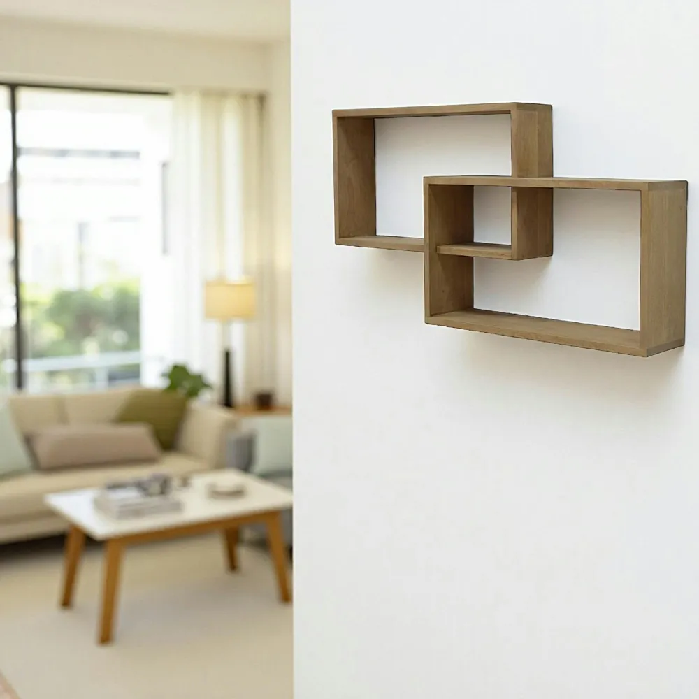 Meubles De Salon·Etagères Murales|Meubles De Rangement·Etagères Murales|Maori Etagère murale asymétrique hévéa 110x18x60cm