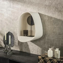 Meubles De Salon·Etagères Murales|Meubles De Rangement·Etagères Murales|TAJ Etagère murale blanche en marbre composite forme organique 46 cm