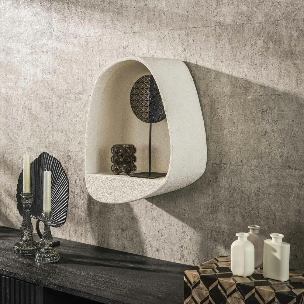 Meubles De Salon·Etagères Murales|Meubles De Rangement·Etagères Murales|TAJ Etagère murale blanche en marbre composite forme organique 46 cm