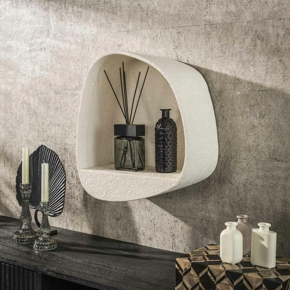 Meubles De Salon·Etagères Murales|Meubles De Rangement·Etagères Murales|TAJ Etagère murale blanche en marbre composite forme organique 44 cm