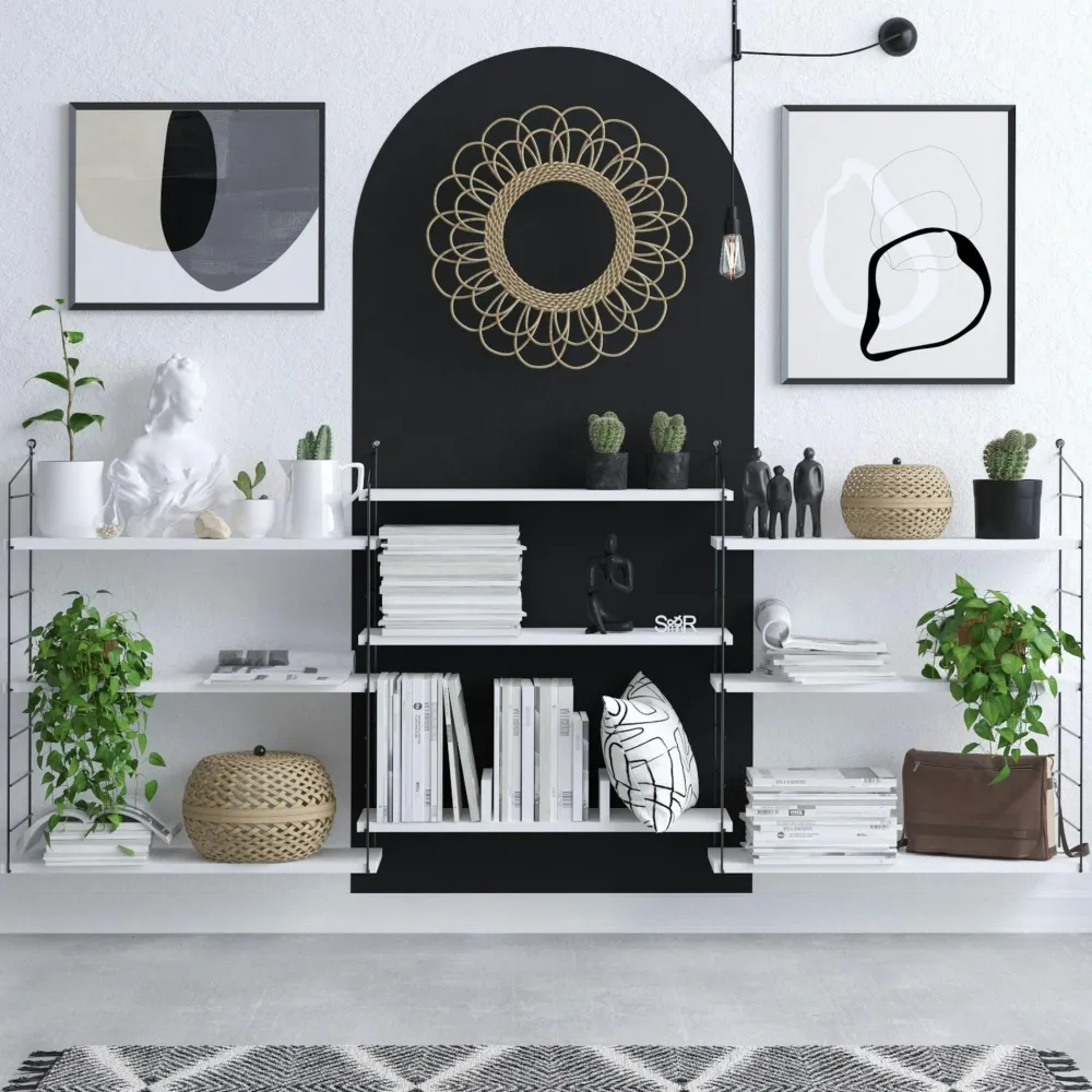 Meubles De Salon·Etagères Murales|Meubles De Rangement·Etagères Murales|JENA Etagère murale blanche structure métal noir