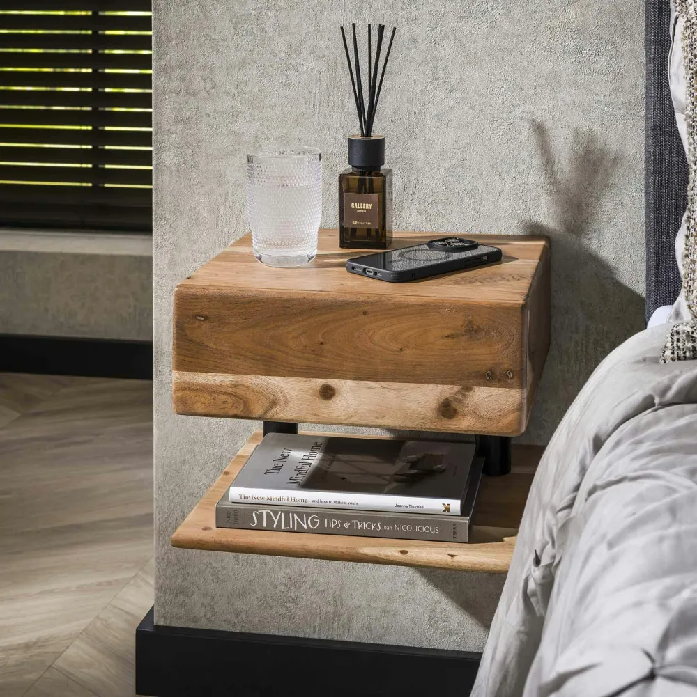 Meubles De Salon·Etagères Murales|Meubles De Rangement·Etagères Murales|Melbourne Etagère murale bois massif bordure naturelle 90 cm