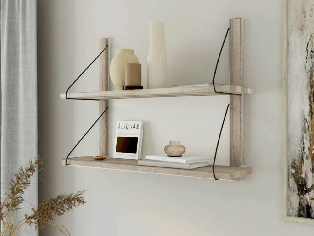 Meubles De Salon·Etagères Murales|Meubles De Rangement·Etagères Murales|PALERME Etagère murale bois massif 2 plateaux (bois blanc)