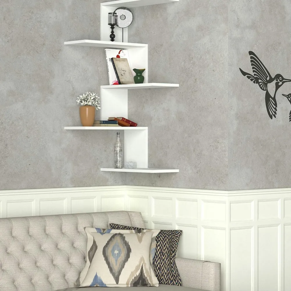 Meubles De Salon·Etagères Murales|Meubles De Rangement·Etagères Murales|MARFA Etagère murale d'angle blanche, design