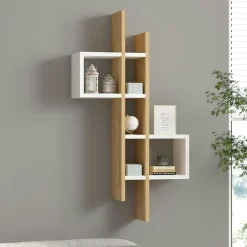 Meubles De Salon·Etagères Murales|Meubles De Rangement·Etagères Murales|MARFA Etagère murale design bicolore, effet chêne et gris