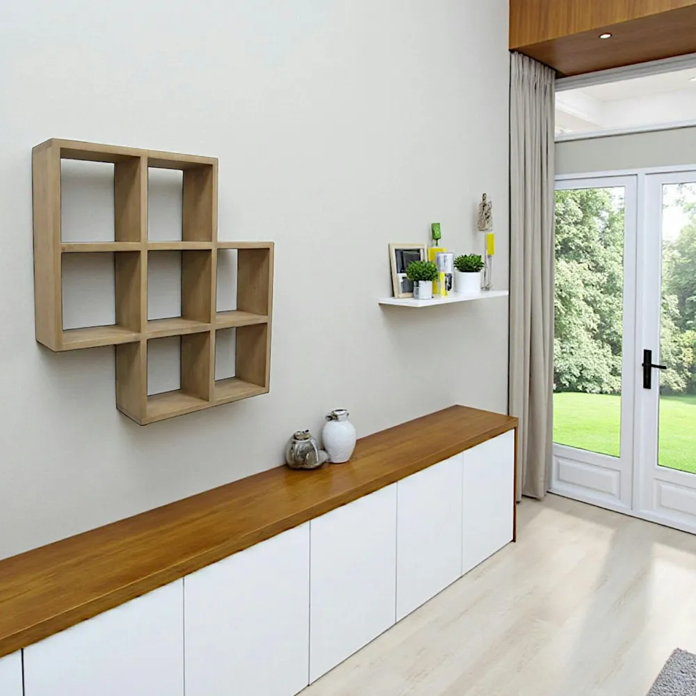 Meubles De Salon·Etagères Murales|Meubles De Rangement·Etagères Murales|Maori Etagère murale double hévéa 72x14x72cm