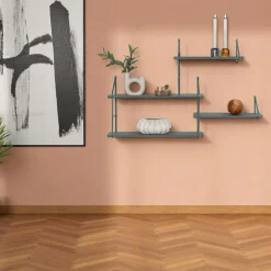 Meubles De Salon·Etagères Murales|Meubles De Rangement·Etagères Murales|TALLINN Etagère murale déstructurée en métal noir et bois, 4 plateaux