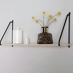 Meubles De Salon·Etagères Murales|Meubles De Rangement·Etagères Murales|TALLINN Etagère murale déstructurée en métal noir et bois, 4 plateaux