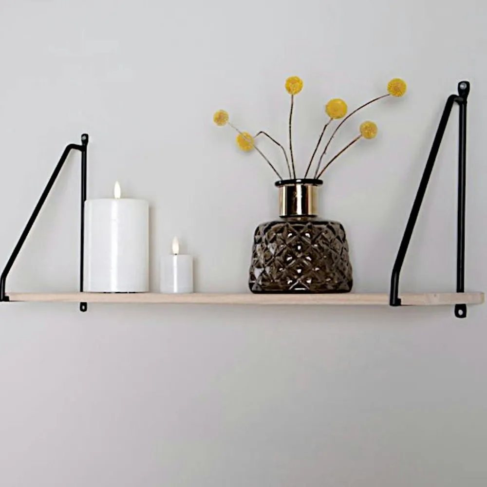 Meubles De Salon·Etagères Murales|Meubles De Rangement·Etagères Murales|TALLINN Etagère murale déstructurée en métal noir et bois, 4 plateaux