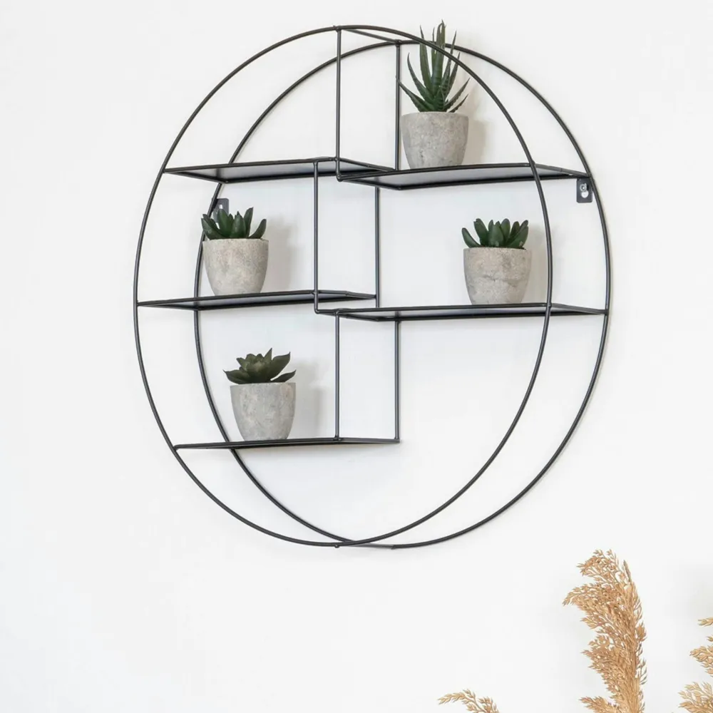 Meubles De Salon·Etagères Murales|Meubles De Rangement·Etagères Murales|TALLINN Etagère murale déstructurée en métal noir et bois, 4 plateaux