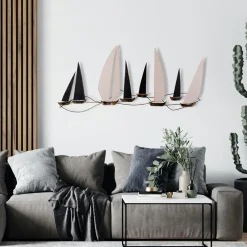 Meubles De Salon·Etagères Murales|Meubles De Rangement·Etagères Murales|TALLINN Etagère murale déstructurée en métal noir et bois, 4 plateaux