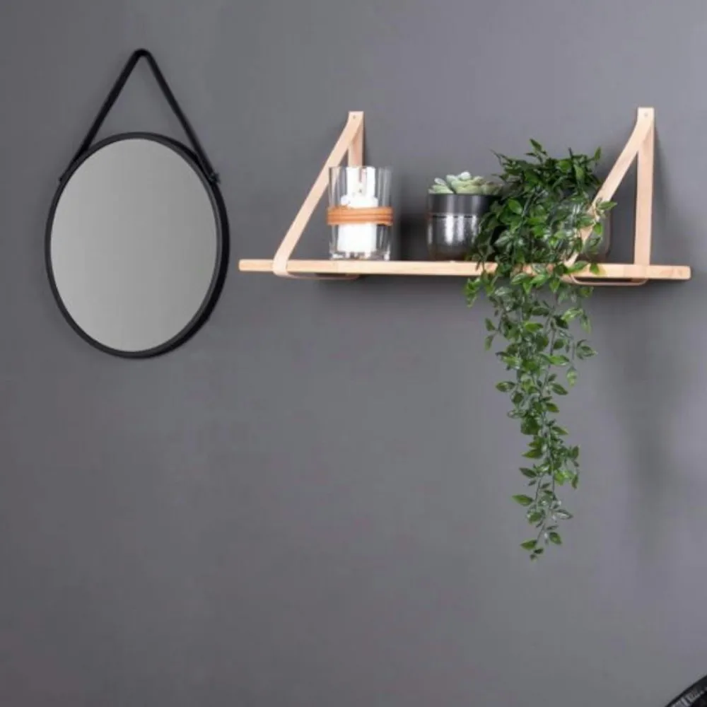 Meubles De Salon·Etagères Murales|Meubles De Rangement·Etagères Murales|TALLINN Etagère murale en bois et cuir brun 120 cm