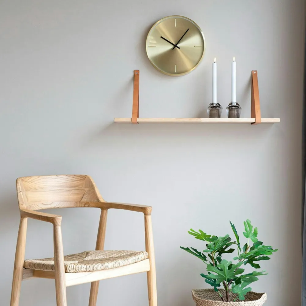 Meubles De Salon·Etagères Murales|Meubles De Rangement·Etagères Murales|TALLINN Etagère murale en bois et cuir brun 120 cm