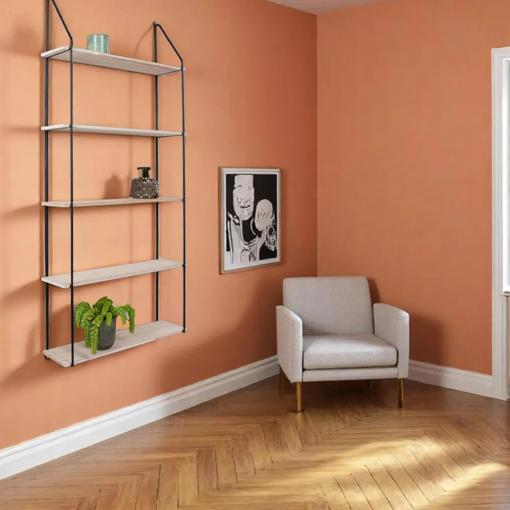 Meubles De Salon·Etagères Murales|Meubles De Rangement·Etagères Murales|TALLINN Etagère murale en métal noir et bois, 5 plateaux