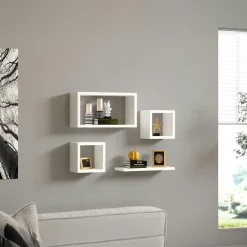 Meubles De Salon·Etagères Murales|Meubles De Rangement·Etagères Murales|MARFA Etagère murale modulable blanche moderne (lot de 4)