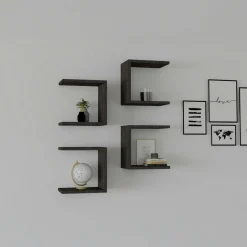 Meubles De Salon·Etagères Murales|Meubles De Rangement·Etagères Murales|MARFA Etagère murale modulable effet bois forme U (lot de 4)