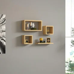 Meubles De Salon·Etagères Murales|Meubles De Rangement·Etagères Murales|MARFA Etagère murale modulable effet bois clair (lot de 4)