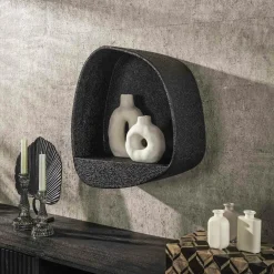 Meubles De Salon·Etagères Murales|Meubles De Rangement·Etagères Murales|TAJ Etagère murale noire forme organique 48 cm