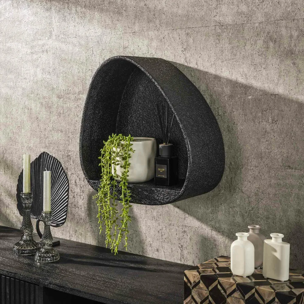 Meubles De Salon·Etagères Murales|Meubles De Rangement·Etagères Murales|TAJ Etagère murale noire forme organique 45 cm