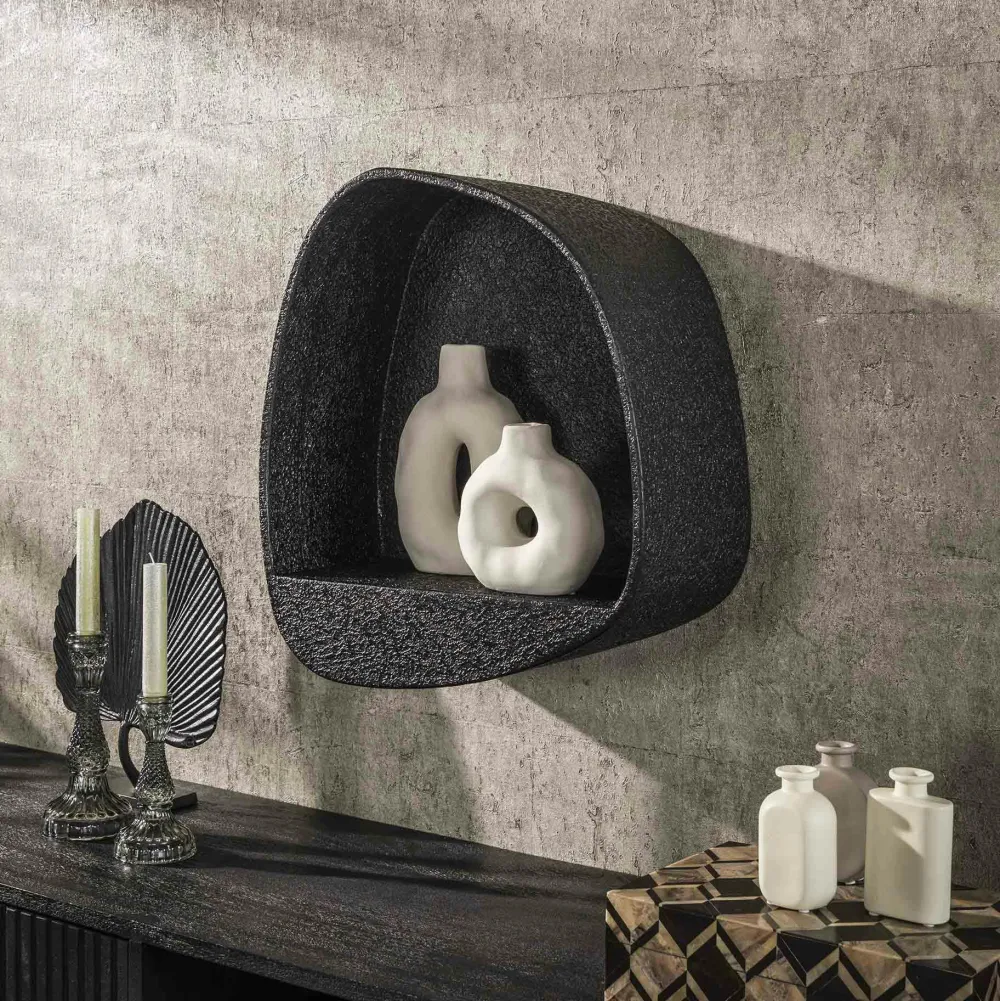 Meubles De Salon·Etagères Murales|Meubles De Rangement·Etagères Murales|TAJ Etagère murale noire forme organique 45 cm