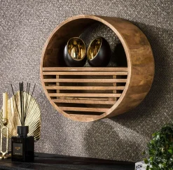 Meubles De Salon·Etagères Murales|Meubles De Rangement·Etagères Murales|DELHI Etagère murale ronde 1 tiroir bois de manguier ø 30 cm