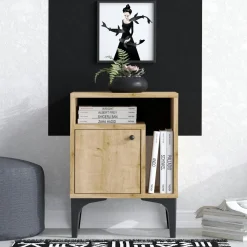 Tables De Chevet Suspendues|Tables De Chevet Industrielles|CYCLADES Etagère murale ronde bois recyclé brut 1 tiroir D30 cm