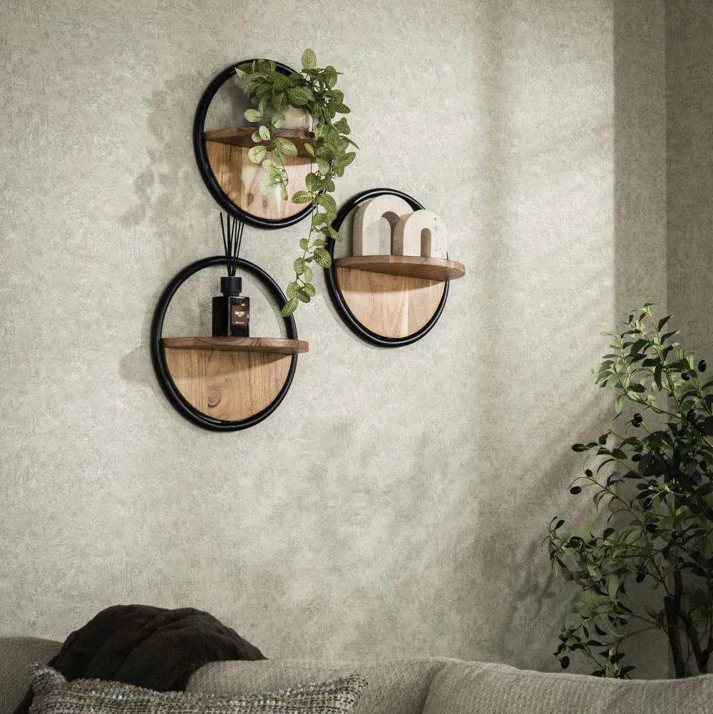 Meubles De Salon·Etagères Murales|Meubles De Rangement·Etagères Murales|Melbourne Etagère murale ronde en bois d'acacia Ø 35 cm (lot de 3)
