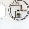 Meubles De Salon·Etagères Murales|Meubles De Rangement·Etagères Murales|TALLINN Etagère murale ronde en métal noir et bois Ø62 cm