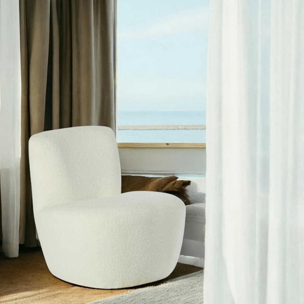Chaises Bouclettes|MALMOE Fauteuil arrondi tissu bouclettes blanc