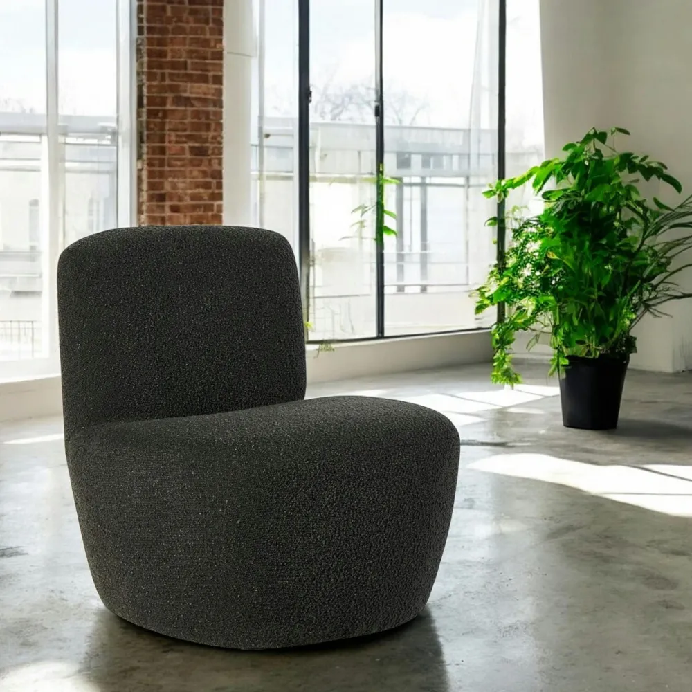 Chaises Bouclettes|MALMOE Fauteuil arrondi tissu bouclettes anthracite