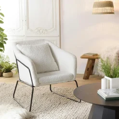 Fauteuils En Tissu|Chaises Bouclettes|TIM Fauteuil blanc en tissu bouclette
