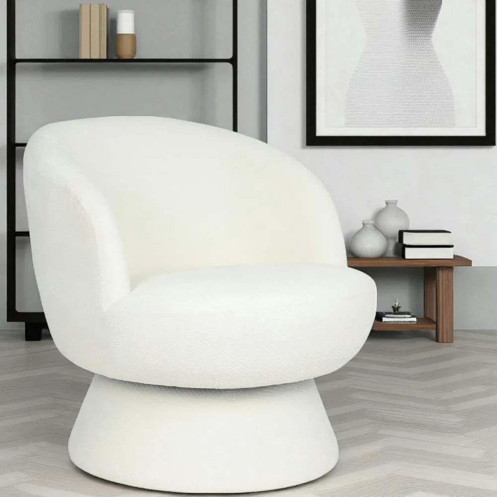Fauteuils En Tissu|IENA Fauteuil blanc pivotant - tissu chenille, style rétro