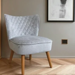 Fauteuils En Tissu|IENA Fauteuil blanc tissu chenille - pieds bois, motif croisé